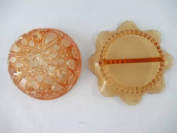 Lot of 2 Vintage Carnival Glass Bowl Marigold Orange Floral Amber Split Dish 