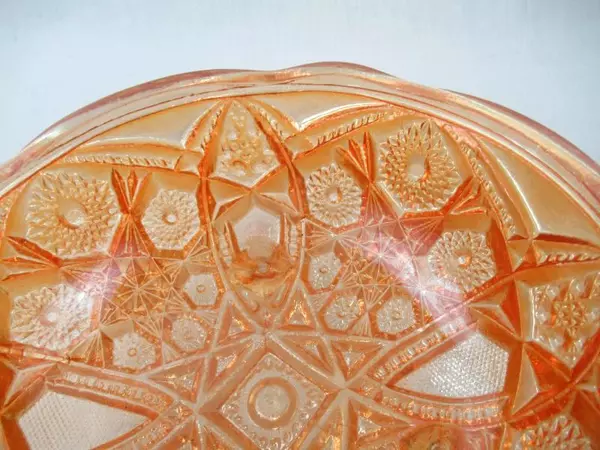 Lot of 2 Vintage Carnival Glass Bowl Marigold Orange Floral Amber Split Dish 