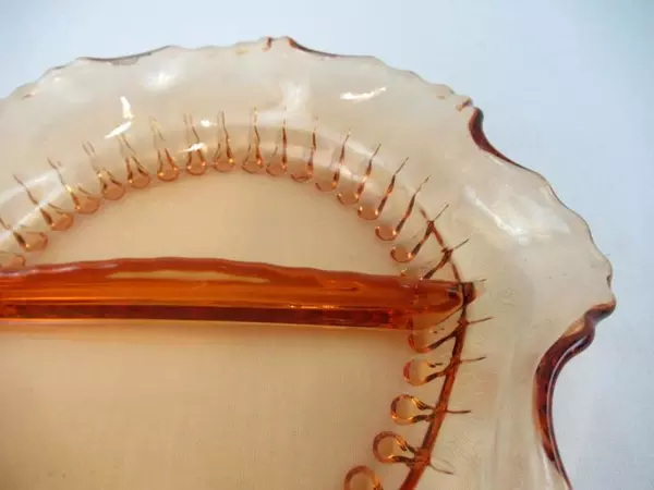 Lot of 2 Vintage Carnival Glass Bowl Marigold Orange Floral Amber Split Dish 