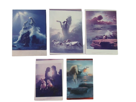 Lot of 5 Vintage Jim Warren Surreal Art Prints - Horses & More