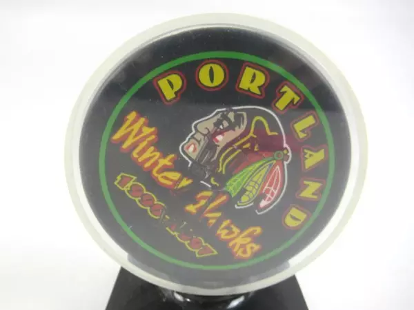 Autographed Portland Winter Hawks Hockey Puck 1996-1997 WHL Souvenir Display