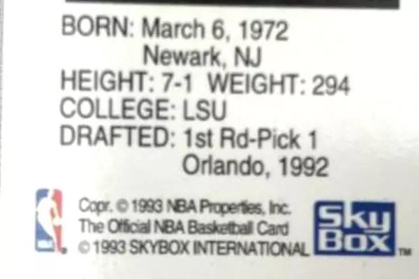 1992 SkyBox NBA Hoops Shaquille O'Neal Rookie Card Ungraded Very Good 442