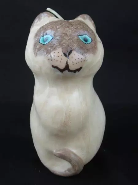 Siamese Cat Wax Candle 5.75" Beige Brown Blue Eyes Collectible Figure