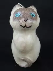 Siamese Cat Wax Candle 5.75" Beige Brown Blue Eyes Collectible Figure