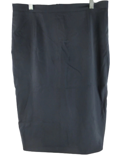 Faconnable Women's Size 12 Navy Wool Pencil Skirt Back Vent Pleats, Good Cond.