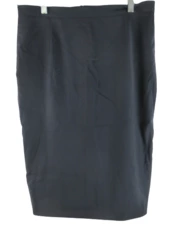 Faconnable Women's Size 12 Navy Wool Pencil Skirt Back Vent Pleats, Good Cond.