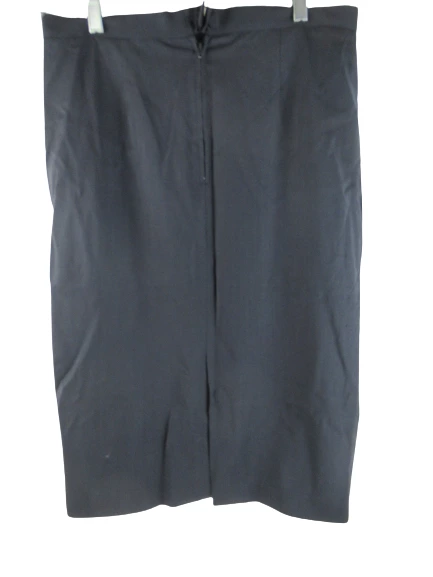 Faconnable Women's Size 12 Navy Wool Pencil Skirt Back Vent Pleats, Good Cond.