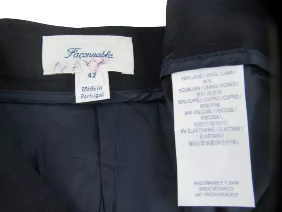 Faconnable Women's Size 12 Navy Wool Pencil Skirt Back Vent Pleats, Good Cond.