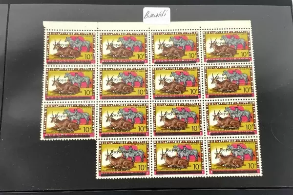 Lot of 34 MNH Burundi Stamps: Zebras & Thunbergia Flowers 1970s