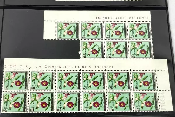 Lot of 34 MNH Burundi Stamps: Zebras & Thunbergia Flowers 1970s