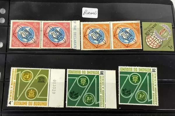 Lot of 17 Vintage 1960s Burundi Stamps MNH Anniversaries & UN Themes