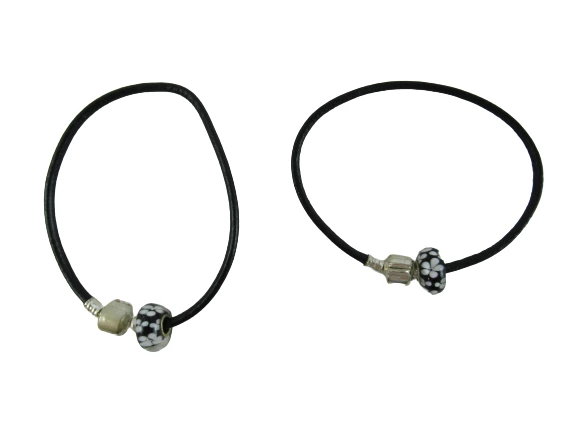 Lot of 2 Women's Black Fashion Bracelets with Floral Charms & Gift Bags