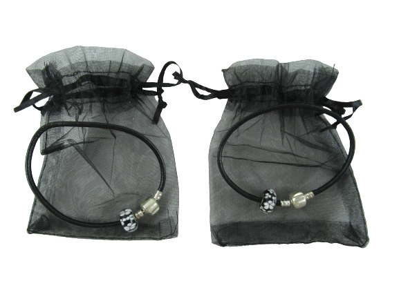 Lot of 2 Women's Black Fashion Bracelets with Floral Charms & Gift Bags