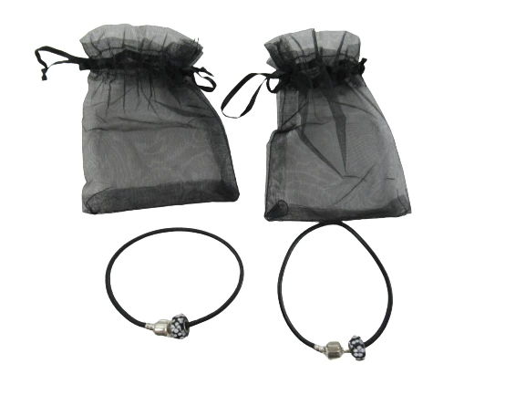 Lot of 2 Women's Black Fashion Bracelets with Floral Charms & Gift Bags