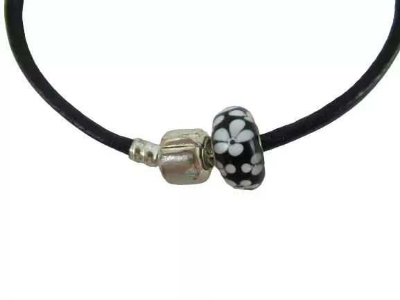 Lot of 2 Women's Black Fashion Bracelets with Floral Charms & Gift Bags