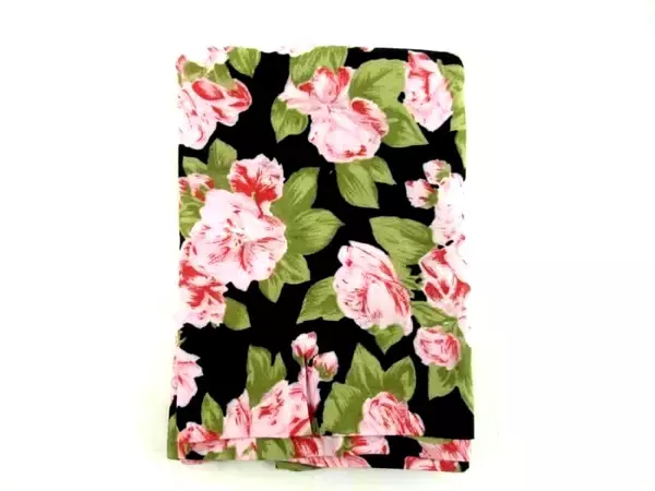 Vtg Burlington Studio Floral Fabric Panel Black Pink 80"x43" Remnant