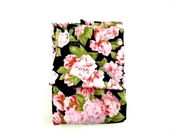 Vtg Burlington Studio Floral Fabric Panel Black Pink 80"x43" Remnant