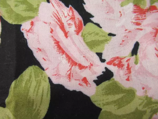 Vtg Burlington Studio Floral Fabric Panel Black Pink 80"x43" Remnant