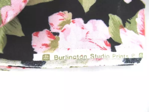 Vtg Burlington Studio Floral Fabric Panel Black Pink 80"x43" Remnant