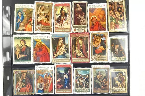 Lot of 27 Vintage Burundi Christmas Stamps 1960s-70s Jesus & Virgin Mary VF-F