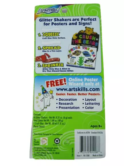 ArtSkills Glitter Shakers Poster Kit With Stencils & Glue Sealed Package
