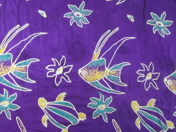 Purple Batik Shawl Wrap Floral Fish Design Fringe Ends 100% Rayon India