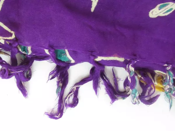 Purple Batik Shawl Wrap Floral Fish Design Fringe Ends 100% Rayon India