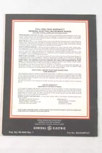 1980 GE Jet 130 Microwave Oven Owner's Manual - Vintage Good Condition