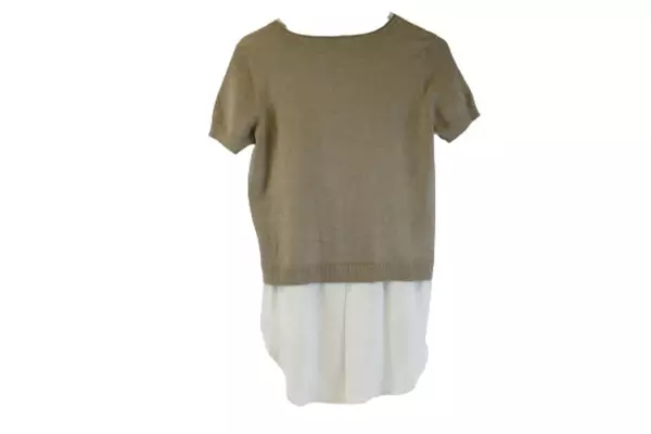 89th & Madison Women's Small Beige White Short Sleeve Sweater Top NWT