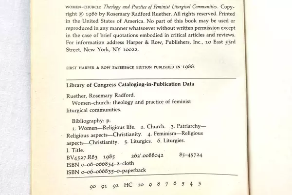 Women-Church: Theology & Practice by Rosemary Radford Ruether 1986 Edition