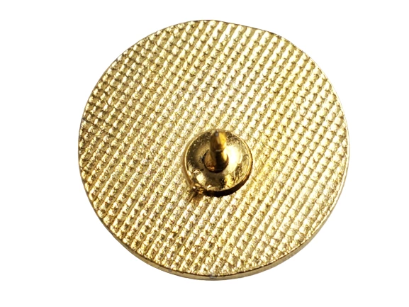 Vintage Gold Tone Family Crest Pin with Periwinkle Blue Background 0.5"