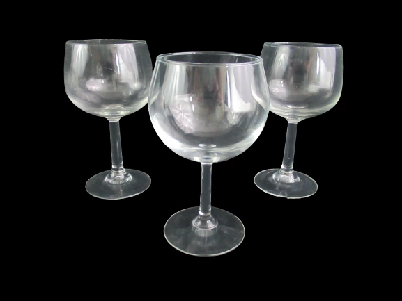 Lot of 3 Clear Crystal Wine Glasses 7.5" Tall Goblets 