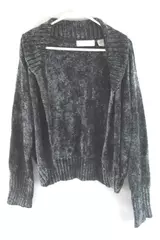 Dana Buchman Women's Large Black Silver Button Cardigan Sweater - Very Good