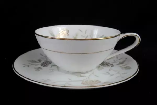 Vtg Noritake Janice 5814 Cup and Saucer Made Japan Gray Gold Floral Replacement