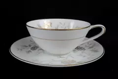Vtg Noritake Janice 5814 Cup and Saucer Made Japan Gray Gold Floral Replacement