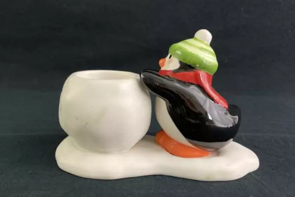 Hallmark Penguin Tea Light Candle Holder Ceramic Christmas Decor 4x6in