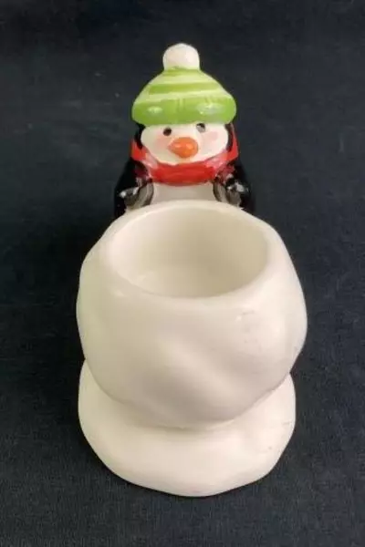Hallmark Penguin Tea Light Candle Holder Ceramic Christmas Decor 4x6in