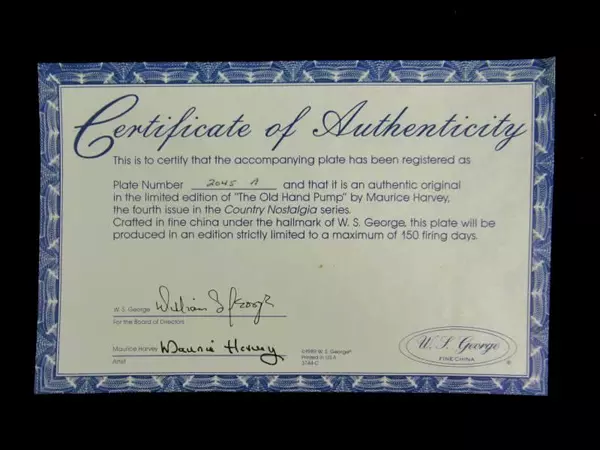 W.S. George 1989 "The Old Hand Pump" Collector Plate w/ COA by Maurice Harvey