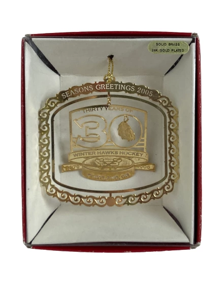 Portland Winterhawks 30th Anniversary Ornament 24K Gold Plated in Box