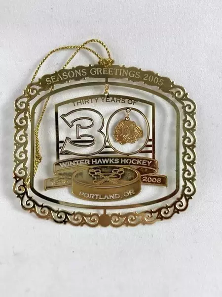 Portland Winterhawks 30th Anniversary Ornament 24K Gold Plated in Box