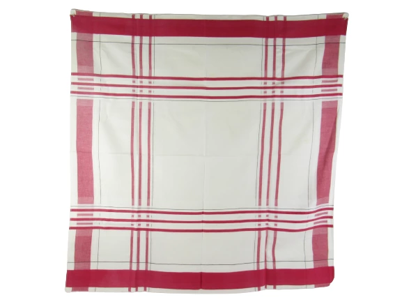 Beige Red Black Plaid Canvas Fabric 50x50" Craft Material Pre-Owned Stains