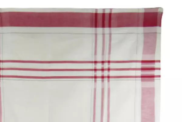 Beige Red Black Plaid Canvas Fabric 50x50" Craft Material Pre-Owned Stains