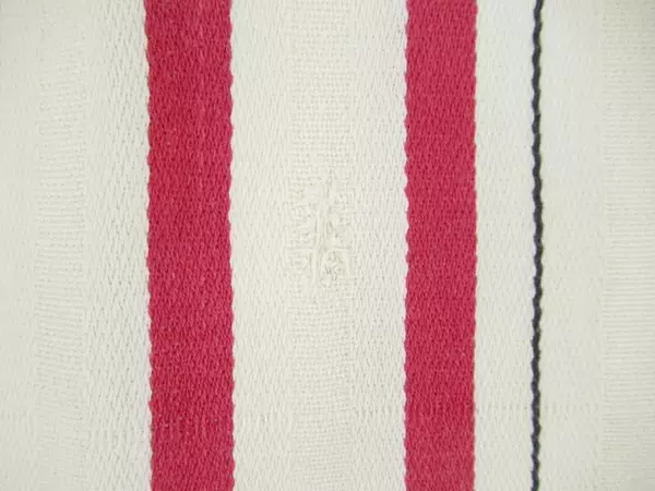 Beige Red Black Plaid Canvas Fabric 50x50" Craft Material Pre-Owned Stains