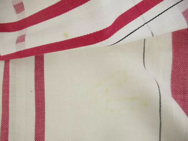 Beige Red Black Plaid Canvas Fabric 50x50" Craft Material Pre-Owned Stains