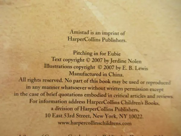 Pitching In For Eubie by Jerdine Nolen, 2007 Hardcover, Good Condition