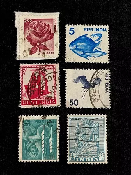 Lot of 59 Used Indian Stamps 1960s-1970s Monarchs & Buildings