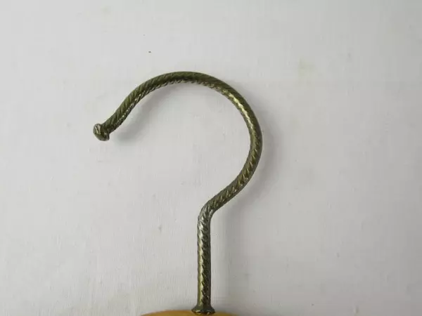 Vtg Wood Faux Leather Padded Hanger 17.5" Twisted Bronze Hook