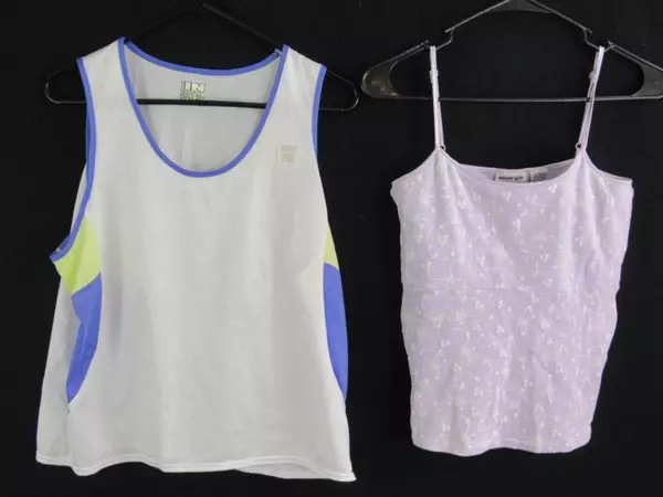 Lot of 2 Women's Tops XL Sleeveless Purple Floral White Mesh In Sport Energie