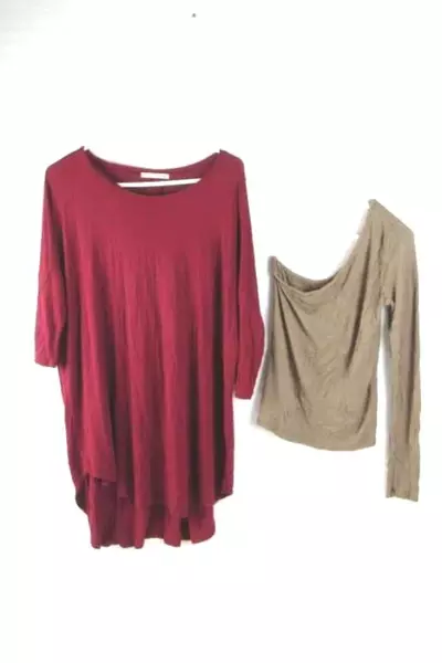 Lot 2 Active USA Asymmetrical Long Sleeve Tops Women's Medium Burgundy Brown