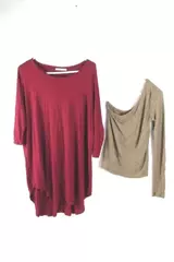 Lot 2 Active USA Asymmetrical Long Sleeve Tops Women's Medium Burgundy Brown
